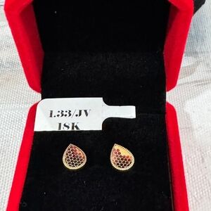 18K Real Solid Gold - Tear Drop Stud Earrings